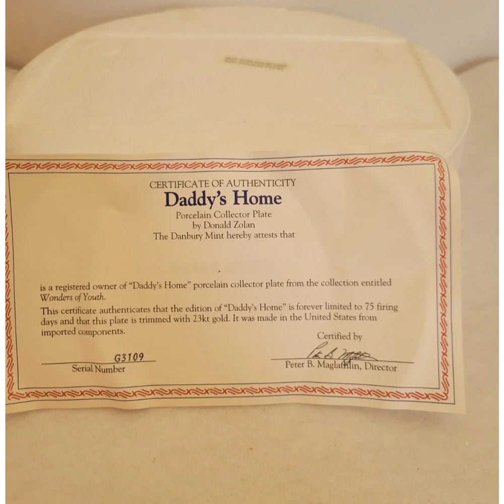 Vintage Danbury Mint Daddy's Home by Donald Zolan Plate w/ COA & Box‎ #G3109